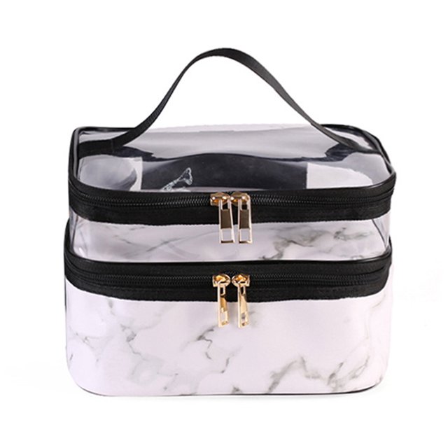 Bolsa Organizadora De Maquillaje De Doble Capa, Bolsa De Maquillaje Impermeable De Cuero Pu, Bolsa De Maquillaje De Viaje, Bolsa De Lavado Para Mujeres Y Niñas Advancent CE008038-01