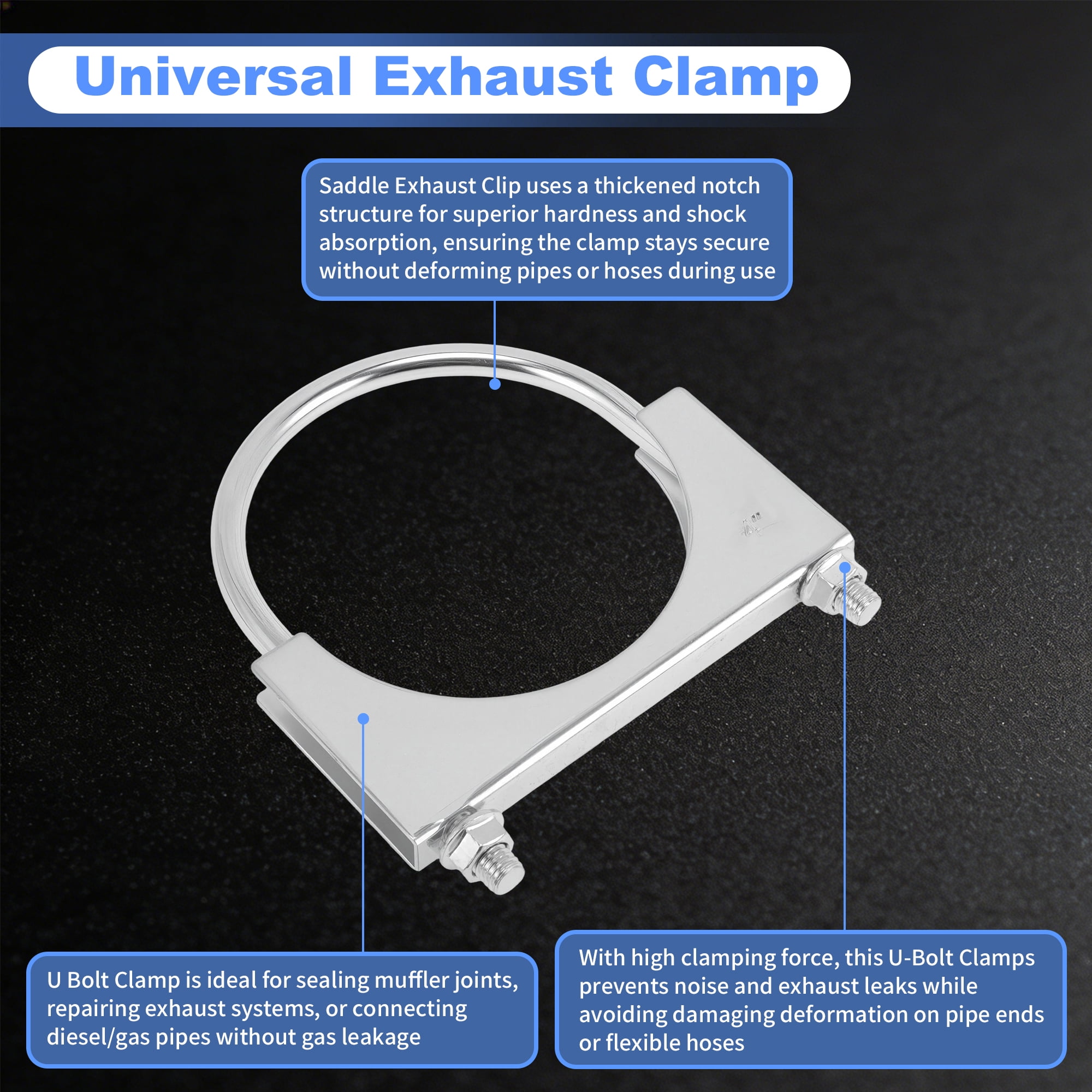 Unique Bargains U Bolt Muffler Exhaust Clamp 4.02″ Galvanized Iron U-Bolt Muffler Tip Exhaust Hook Silver Tone U-Bolt Clamp for 102 mm Tip Pipes Connection 1 pc