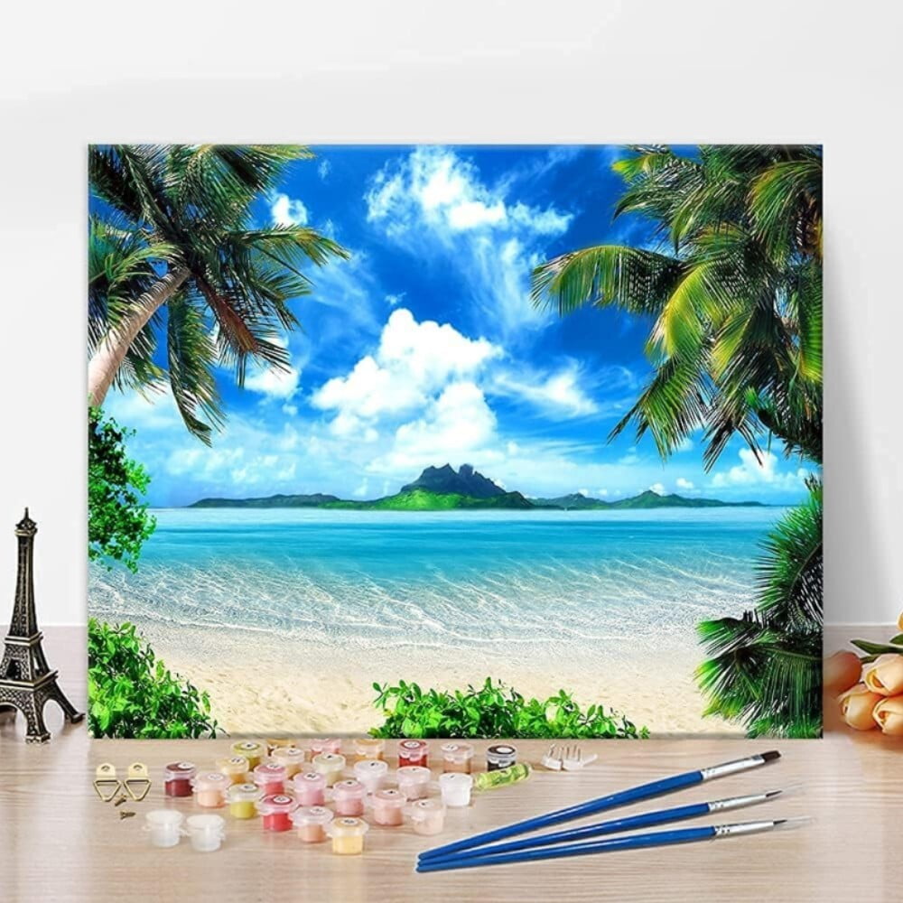 TISHIRON Paint by Numbers for Adults,16x20 inch Canvas Wall Art Beach