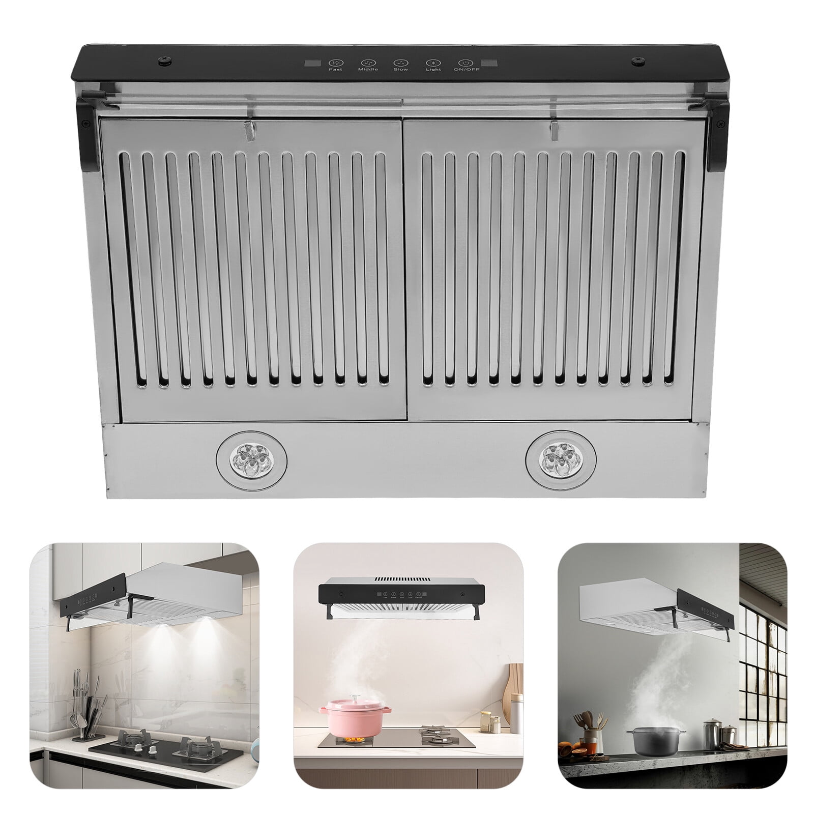 900CFM Kitchen Hood with Acrylic Baffle,Heat Dissipation Holes,Adjustable LED Light for Home Restaurant Use