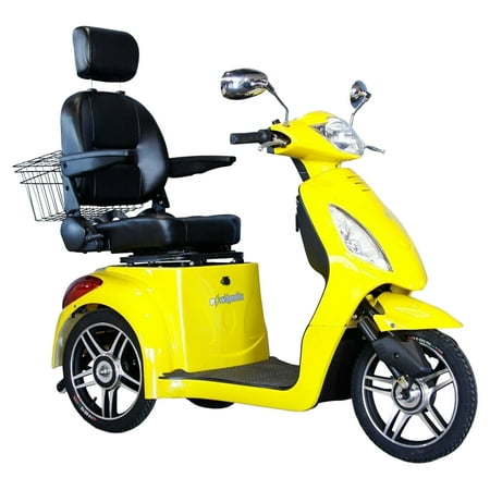 E-Wheels 3 Wheel High Power Mobility Scooter with Storage Basket - Yellow