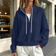 thumbnail image 3 of Horkkom Mock Neck Sweatshirt for Women Casual Trendy Drawstring Tops Quarter Zip Pullover Fall Sweatshirts S, 3 of 8