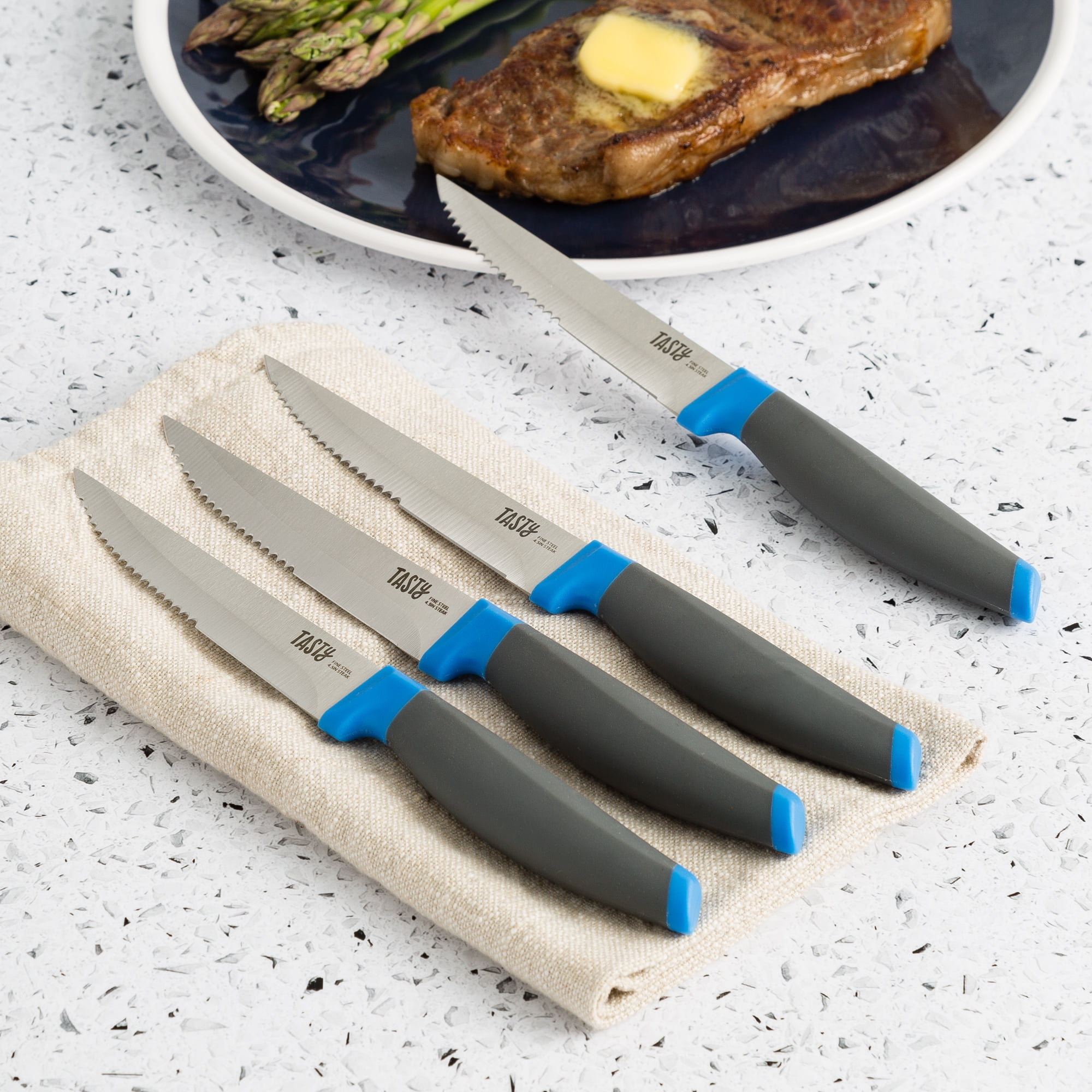 LIFVCNT 7-Pieces Blue Professional Kitchen Knife, Serrated Steak Knife Set,  Stainless Steel Chef Knives Set, Kitchen Knife Set, scratch resistant