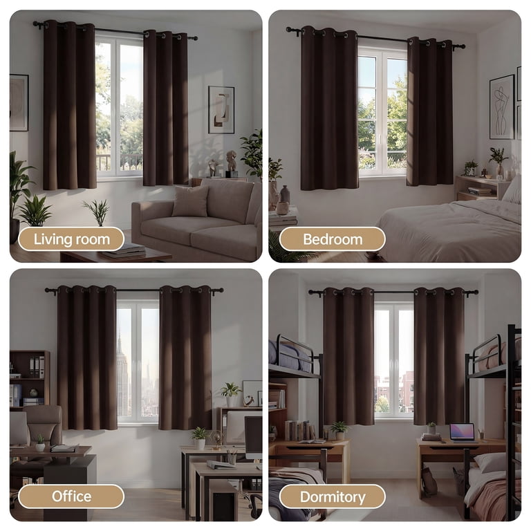 Cshidworld Blackout Curtains, 42"W x 63"L, Brown, Set of 2 photo 4