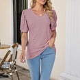 thumbnail image 6 of Seductiva Women's T-Shirts Short Sleeve Summer Tops Women's Puff Short Sleeve Solid Tunic Top V Neck Hollowomen Out Loose Tshirts Casual Summer Tops Trendy Solid Loose Fit Tshirt Womens Tops, 6 of 9