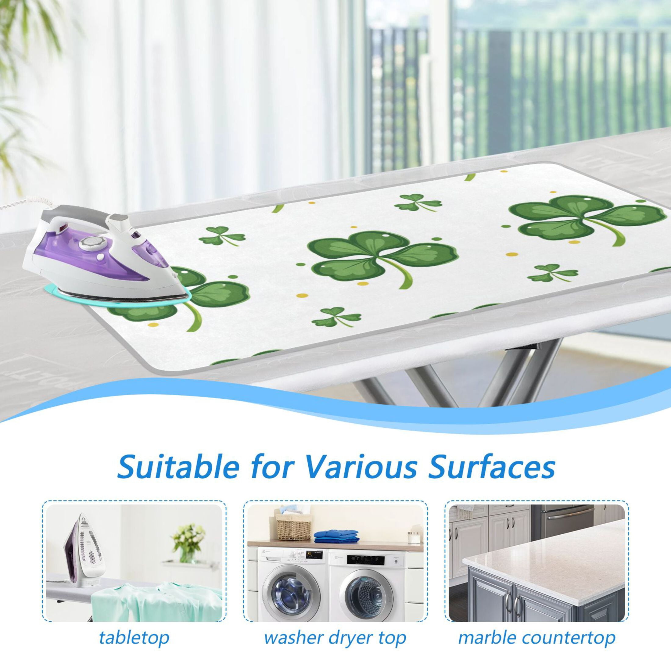 Clovers Dots St Patricks Day Ironing Mat Blanket Portable Travel Ironing Pad Heat Resistant Pad 47.2" x 27.6”