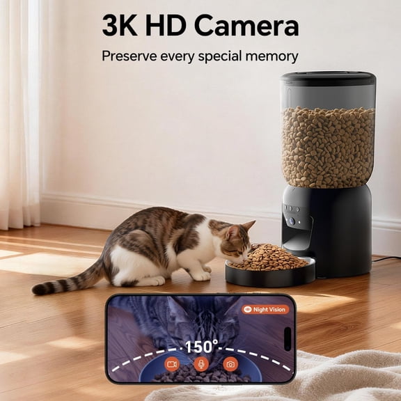 Automatic Pet Feeder with 3K HD Camera - Smart WiFi Dog Cat Food Dispenser, App Control, 2-Way Audio, Night Vision, 6L Capacity, Battery Backup, Anti-Jam, Freshness Seal