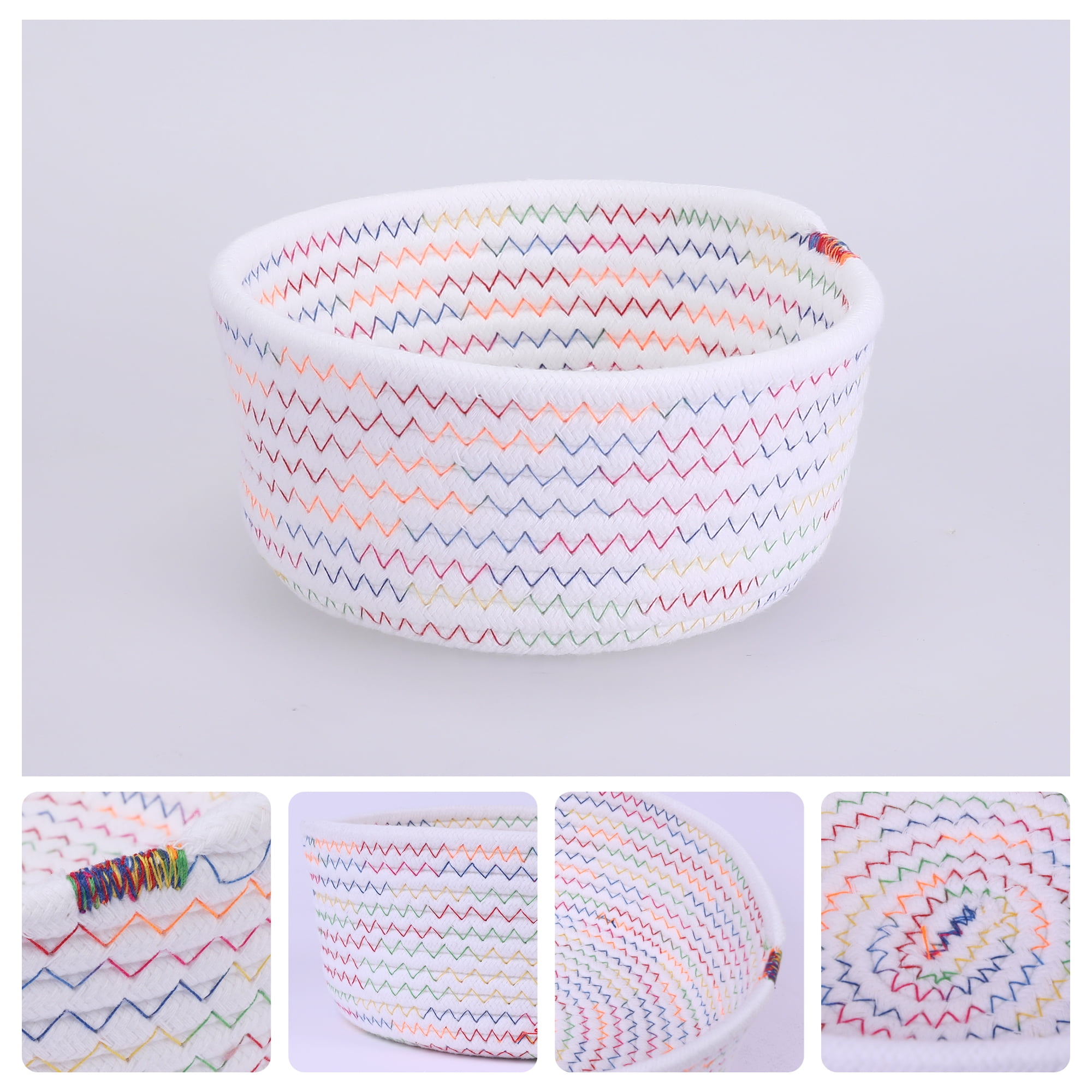 Unique Bargains Round Woven Storage Basket Small Storage Bin for Home Decor White S