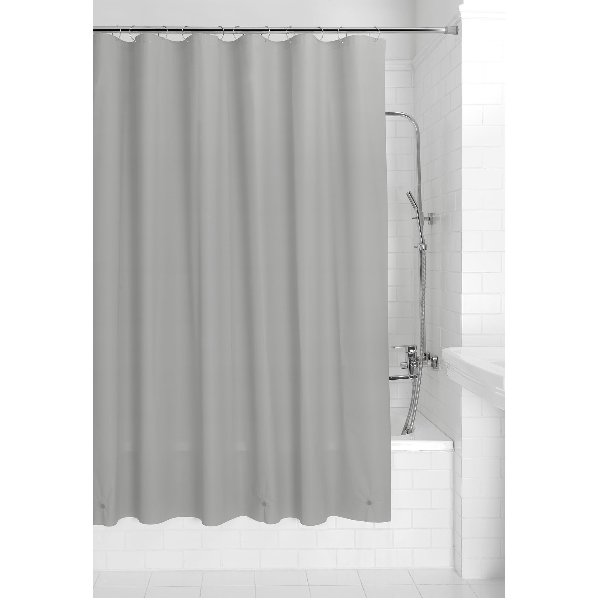Mainstays Basic Light Weight Thickness PEVA Solid Shower Curtain Liner, Weighted Magnetized Hem, Light Grey, 70" x 71"