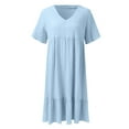 thumbnail image 5 of Puliio Women Dresses Casual Fashion Solid Color Button V Neck Short Sleeve Shirt Dress Summer Loose Casual Flowy Every Wear Corset Dresses For Womens, 5 of 6