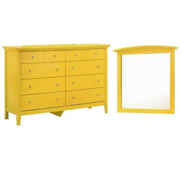 Home Square 2-Piece Set with 8-Drawer Dresser and Mirror in Yellow