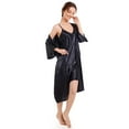 thumbnail image 3 of Defitshape Women's Satin Robe Set with Chemise Nightgown Soft Pajamas Dress Summer Lace 2 Piece Sexy Silky Cami Black Small, 3 of 4