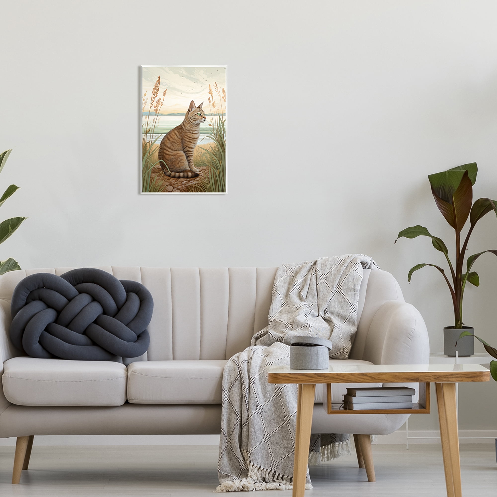 Stupell Industries Cat Sitting on Beach Animals & Insects Painting Unframed Art Print Wall Art, 13 x 19