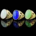 thumbnail image 4 of PAMTIER Men's Stainless Steel Vintage Punk Classic Oval Light Green Gemstone Signet Ring Cut Out Beast Dragon Pattern Carved Statement Gold Size 11, 4 of 5