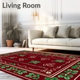 thumbnail image 2 of ODIKA 3'x5' Machine Washable Non-Slip Area Rug, Festive Holly Wreath Christmas with Ribbon Bow Accent Design High Traffic Rug, Red, 654698, 2 of 7