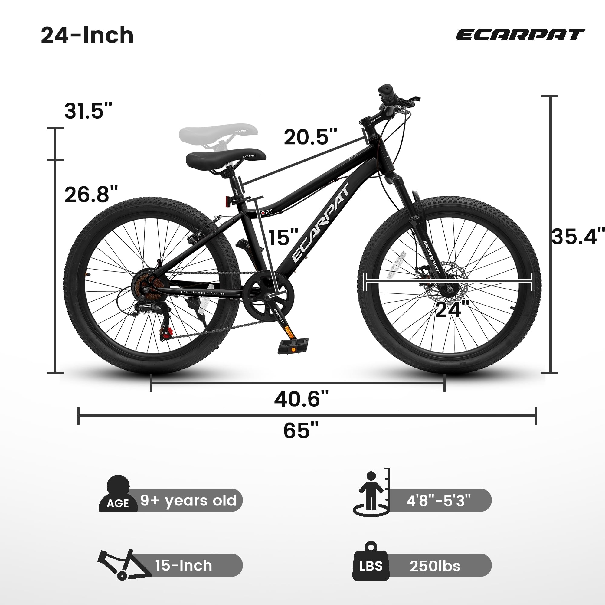 Ecarpat 24 Inch Mountain Bike for Women Girls, 7-Speed Front Suspension Teenagers Bikes for 9+ Years. Children Bicycle Suitable for 4'5"-5'5" Height Rider.