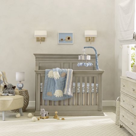 Lambs & Ivy Elephant Tales 6-Piece Crib Bedding Set - Blue, White, Animals
