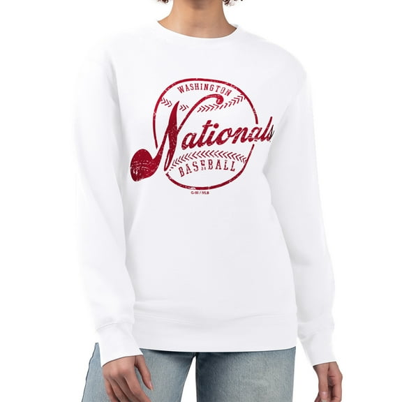 Women's G-III 4Her by Carl Banks White Washington Nationals Distressed Baseball Team Fleece Pullover Sweatshirt