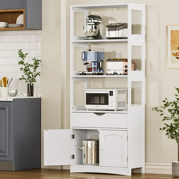 Kitchen Pantry Storage Cabinets Freestanding Tall Bathroom Cabinet with Shelves and Drawer 64''H Sideboard Microwave Space Cupboard Organizer for Home Office,White, 23.62x13x64.06inch