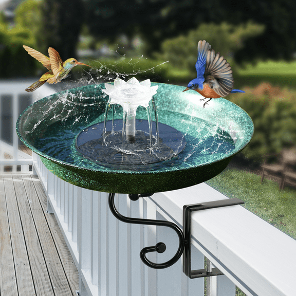 Deck Mounted Bird Bath,Solar Railing Bird Bath Fountains for Hummingbirds,Adjustable Metal Durable Deck Bird Bath Holder for Outdoor Railings, Patio Deck,Garden