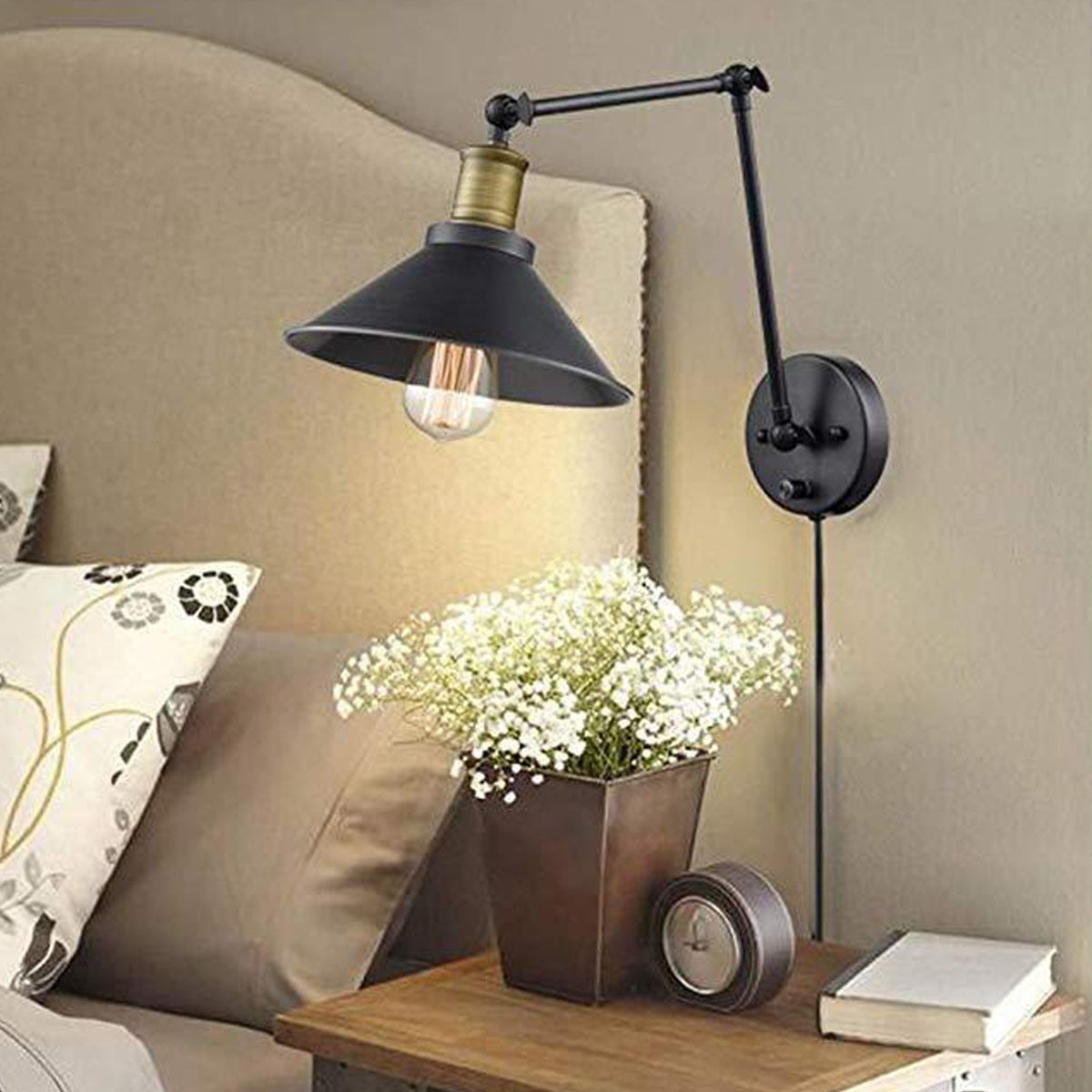 Details about   Retro Industrial Swing Arm Wall Lamp Sconce Wire Cage Wall Light Fixture Plug in 