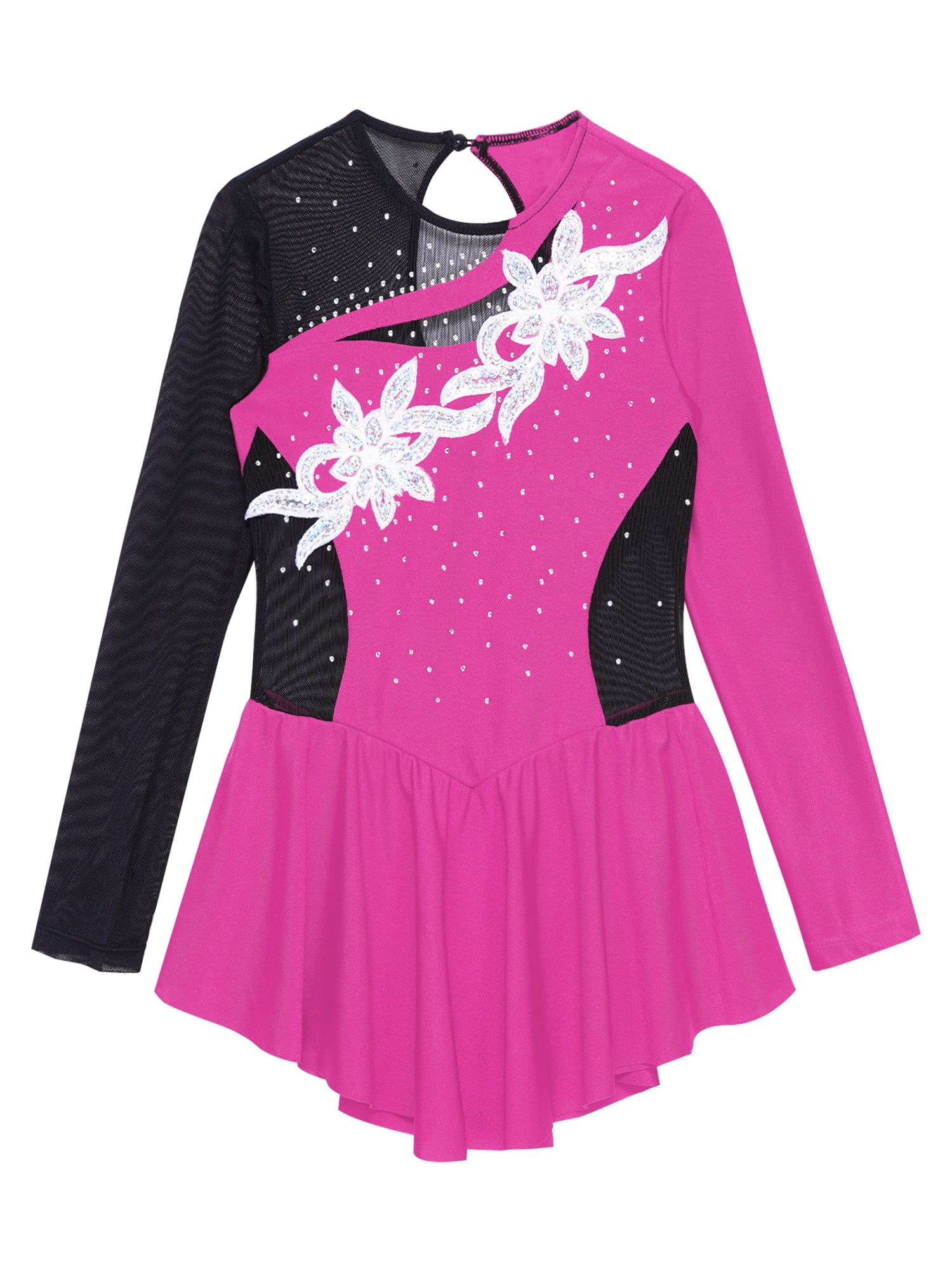 Linjinx Big Girl's Athletic Ballet Dance Dress Roller Skating Dress Dancing Outfit Ice Figure Skating Hot Pink 12