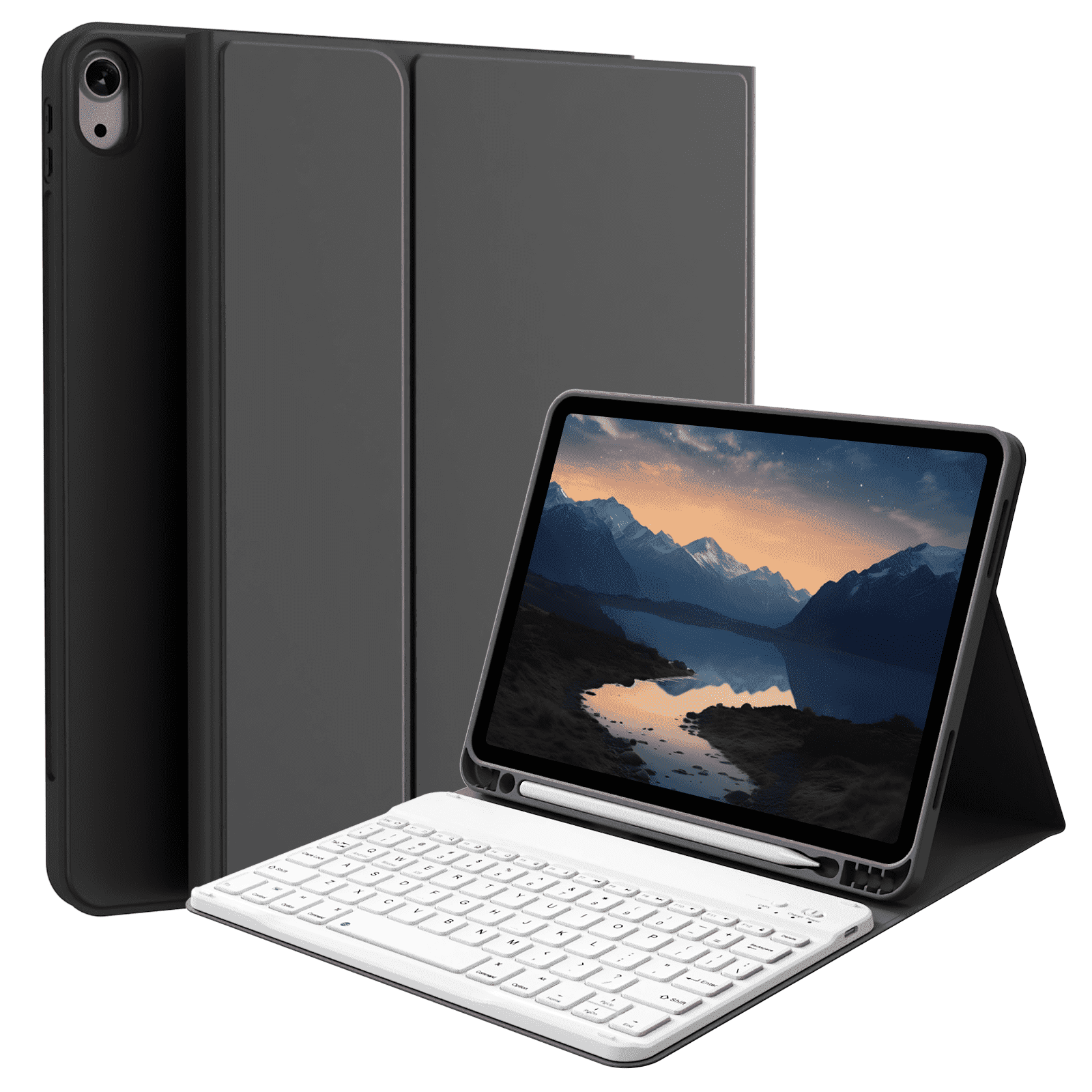 SZPSGC Keyboard Case for iPad Air 11-Inch M3/M2 (2025/2024), iPad Air 5th/4th (10.9-Inch 2022/2020) with Pencil Holder, Magnetic Detachable Bluetooth Keyboard, TPU Back Stand Cover,Black