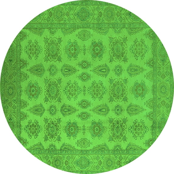Ahgly Company Indoor Round Oriental Green Industrial Area Rugs, 3' Round