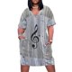 thumbnail image 1 of Vestido holgado con bolsillo, estilo vintage, con notas musicales negras, clave de sol y madera gris. Ropa estética., 1 of 7