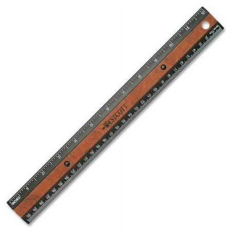 Westcott Faux Burled Wood Ruler 12" Length 1" Width - 1/6 Graduations - Imperial, Metric Measuring System - Plastic - 1 Each - Black