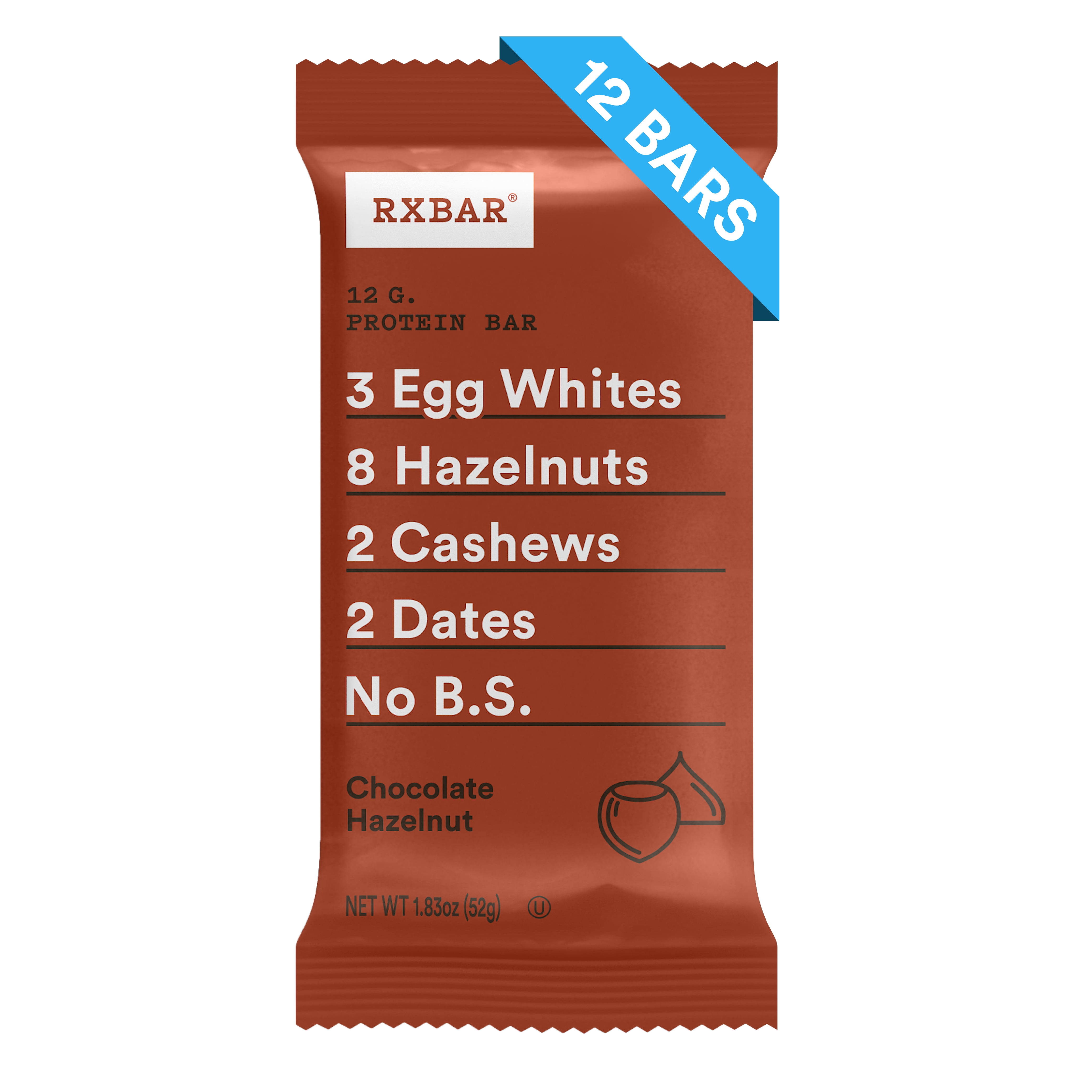 RXBAR Chocolate Hazelnut Whole Food Protein Bar, Gluten Free, 12 Ct ...