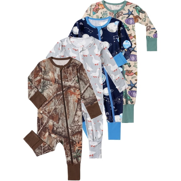 WIBACKER 3-24M Bamboo Newborn Baby Boys Convertible Footie Pajamas, Footed Zipper Sleeper for Infant Baby Girls - 1PCS Withered Forest