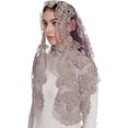 thumbnail image 2 of Triangle Catholic Chapel Mantilla Veils - Short Camellia Embroidery Latin Mass Scarf Church Lace Veil with Gift Box, 2 of 5