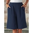 thumbnail image 6 of Shorts for Women Knee Length High Waisted Cotton Elastic Wasit Summer Dressy Casual Long Shorts Navy Blue XL, 6 of 8