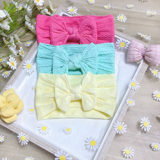 Diadema con lazo para bebé, suave y elástico turbante, banda para el pelo para recién nacido, accesorios para el cabello para bebé, 3 unidades por Set