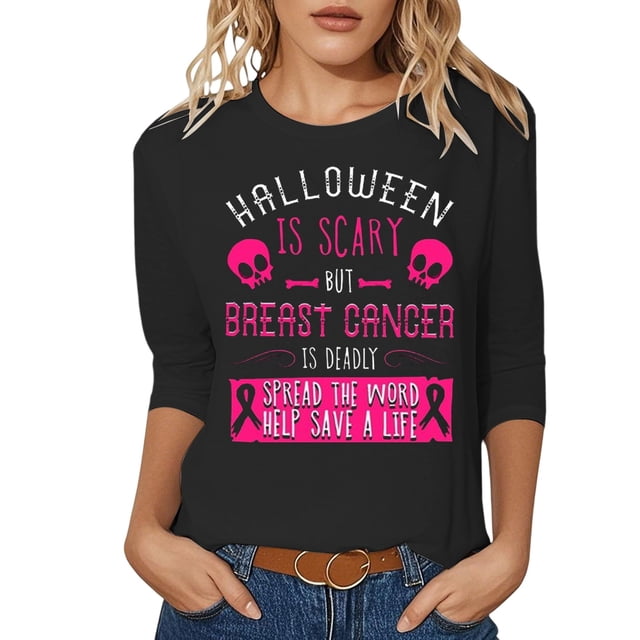 Fgnfyis T-Shirts pour Femmes Sensibilisation au Cancer Tee Graphique pour Usage Quotidien Décontracté Haut Col Rond Confortable avec Imprimé Inspirant pour Printemps et Été Hauts pour Femmes Noir TG
