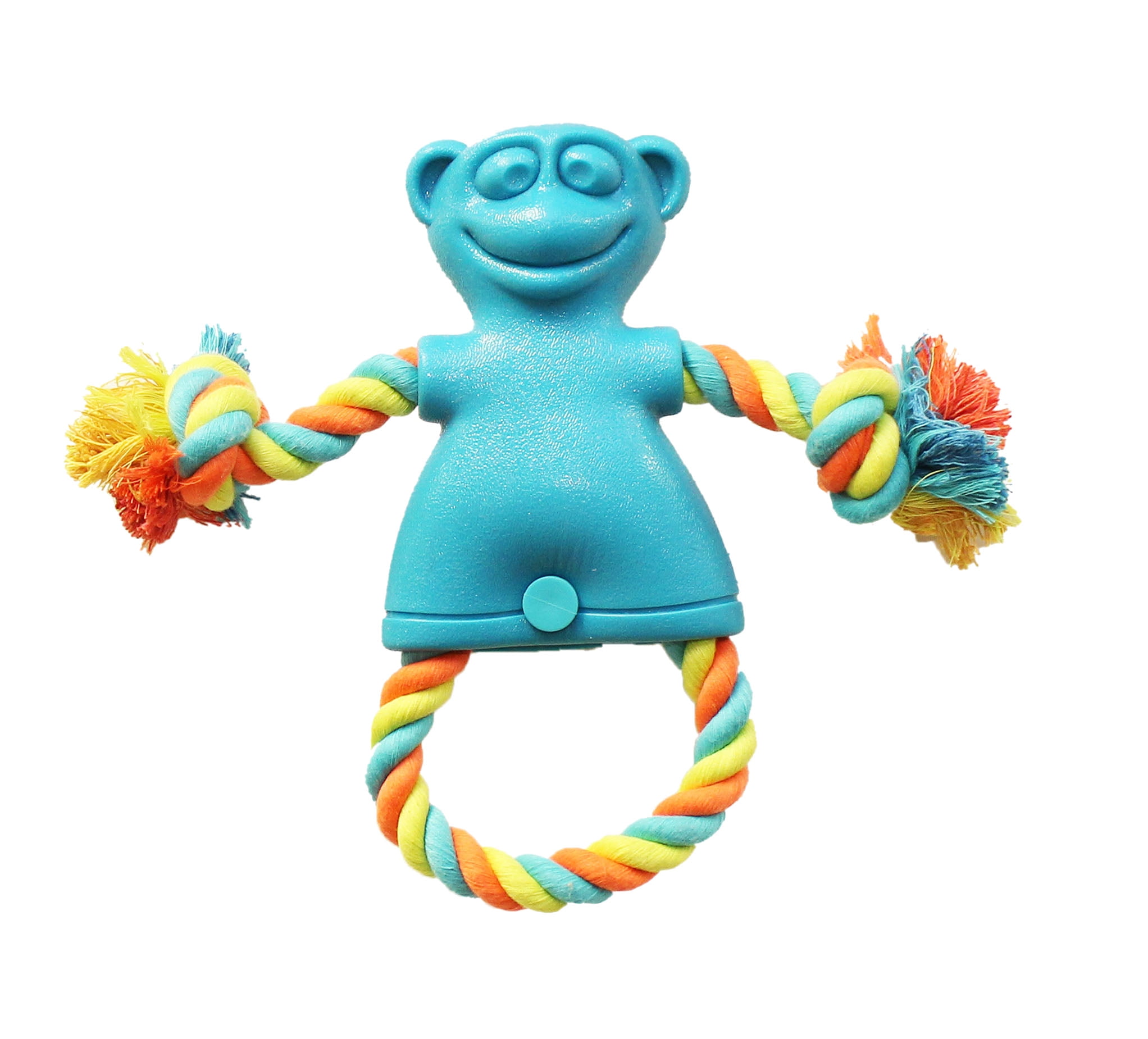 Braided Rope Monkey Dog Toy Tough Rubber Throw Chew Tug Colors
