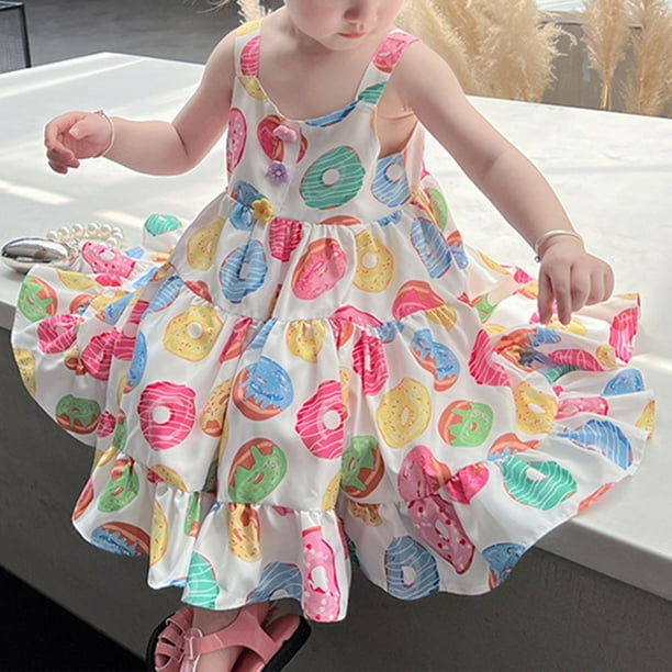 Big Kid Girl Dress Casual Dress Girls Size 8 Toddler Girl Dress Food Donut Print 1 Piece Sleeveless Princess Sundress for 1 To 9 Girls