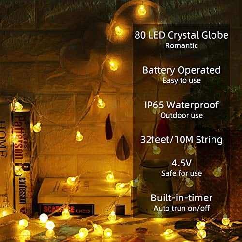 Metaku Globe String Lights Fairy Lights Battery Operated 20ft 50LED String Lights with Remote Waterproof Indoor Outdoor Hanging Lights Decorative Christmas Lights for Home Party Patio Garden Wedding