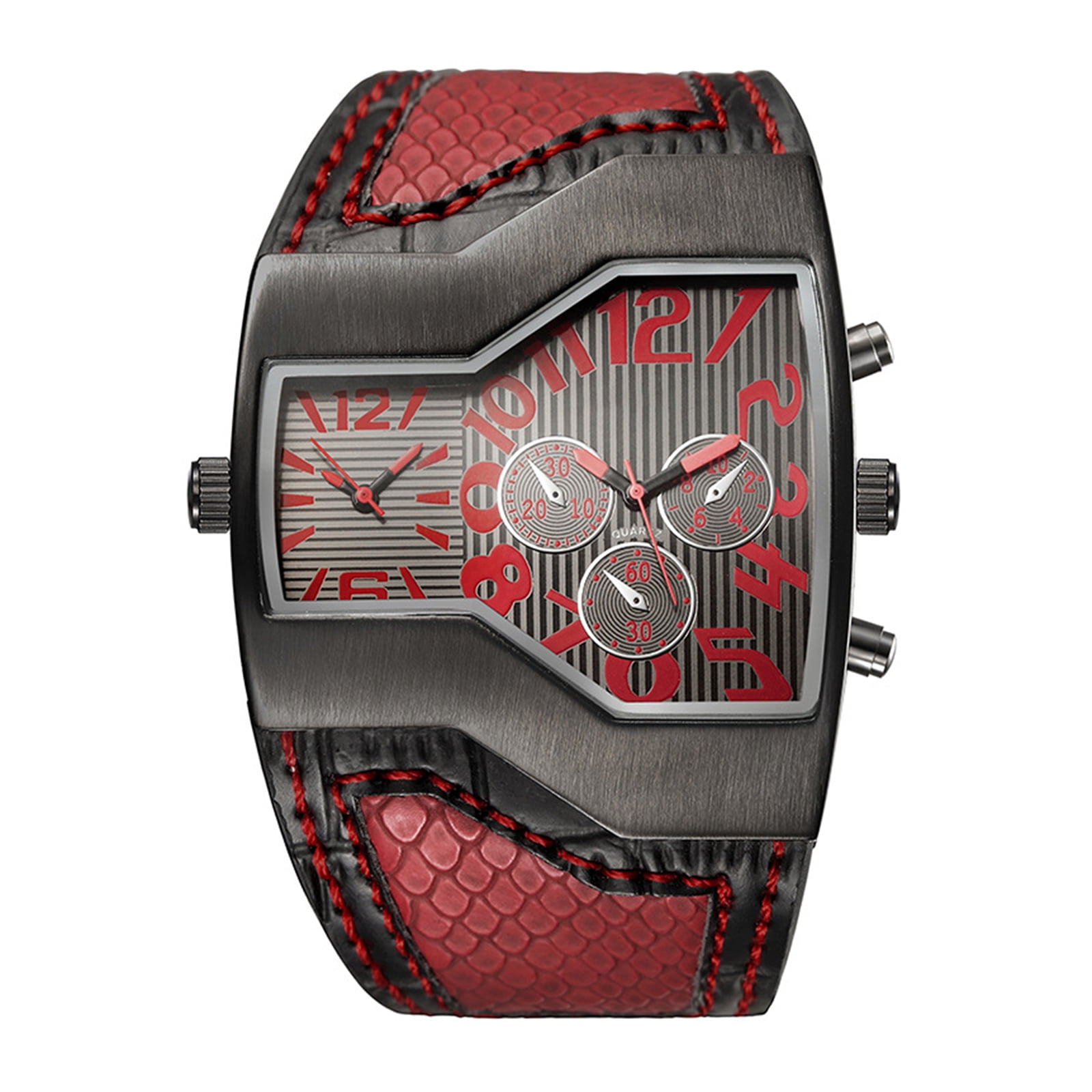 XunW Large Dial Belt Quartz Watch Accessories Dual Time Zone Alloy+Pu