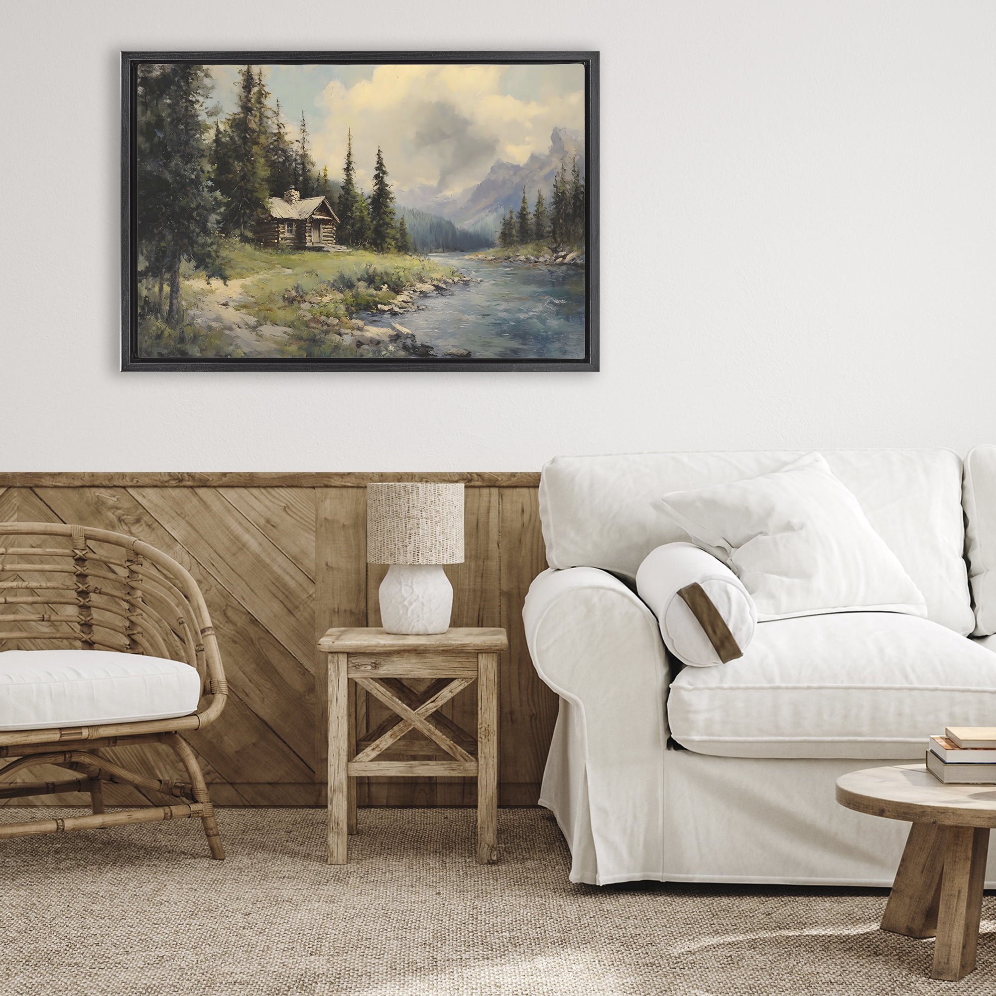 Stupell Industries Creek Cabin Riverside Retreat Black Framed Floater Canvas Wall Art, design by Franklyn Gregory