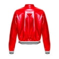 thumbnail image 2 of YIZYIF Kids Shiny Metallic Bomber Jacket Boys Girls Long Sleeve Zip Up Baseball Coat Casual Dance Wear Red 16, 2 of 7