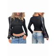 thumbnail image 3 of Womens Long Sleeve T Shirts Fall Fashion Basic Crop Tops Going Out Outfits Y2k Clothes Black XL, 3 of 7
