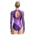thumbnail image 2 of YiZYiF Womens Shiny Rhinestone Ballet Gymnastics Dance Leotard Long Sleeve Figure Skating Dancewear Purple XXL, 2 of 6