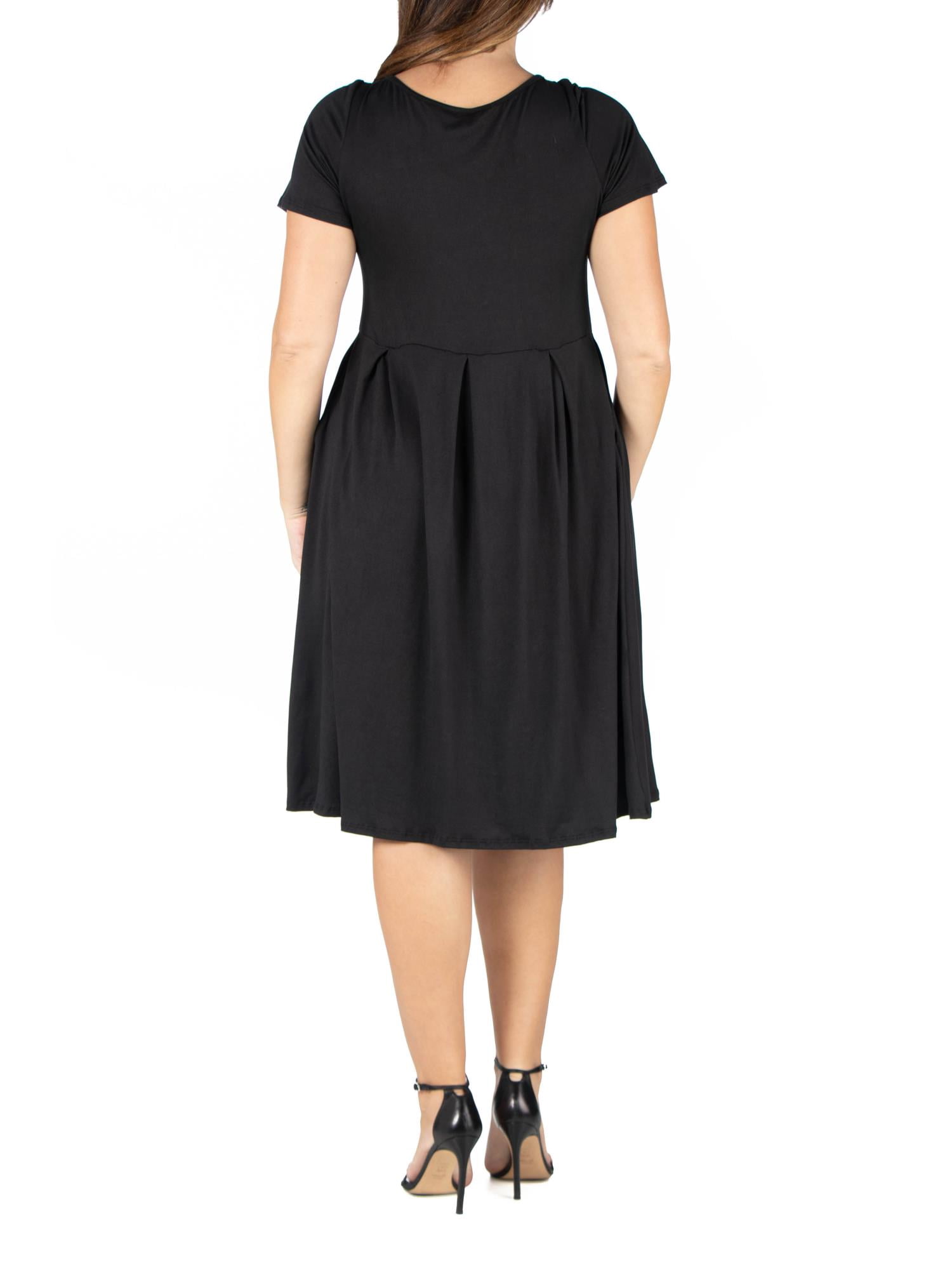 24/7 Comfort Apparel Women's Plus Size Short Sleeve Midi Skater Dress With Pockets