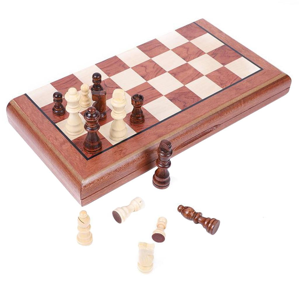 15" Large Wooden Portable Travel Folding Chess Board Game Set w/Storage 