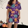 thumbnail image 6 of Tnhcen Women's Halloween Cute Printed Short Sleeve Collared Pajama Set Comfortable Loungewear Soft Sleepwear S-2XL Multiple Colors Available Purple, 6 of 8