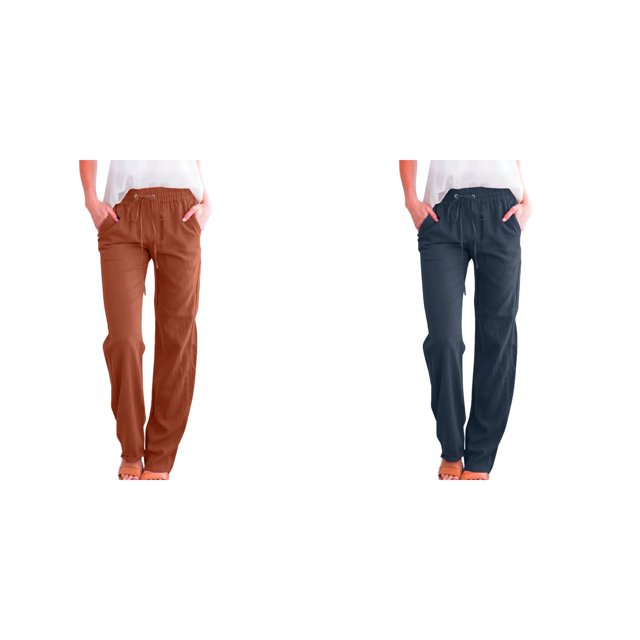 (2-Pack) Rinsvye Womens Solid Color Drawstring Loose Fit Long Pants Casual Loose Fit Long Pants Comfort Summer Outfit