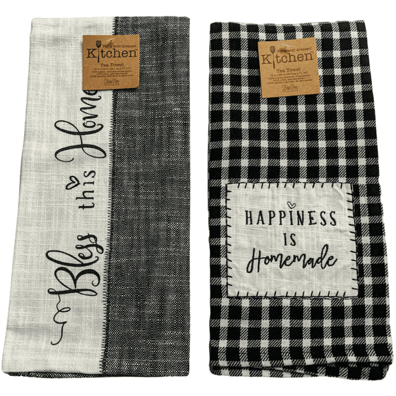 Pair of 100% Cotton Kitchen Towels - FARMHOUSE Happiness Is Homemade & Bless This Home Tea Towels by Kay Dee Designs