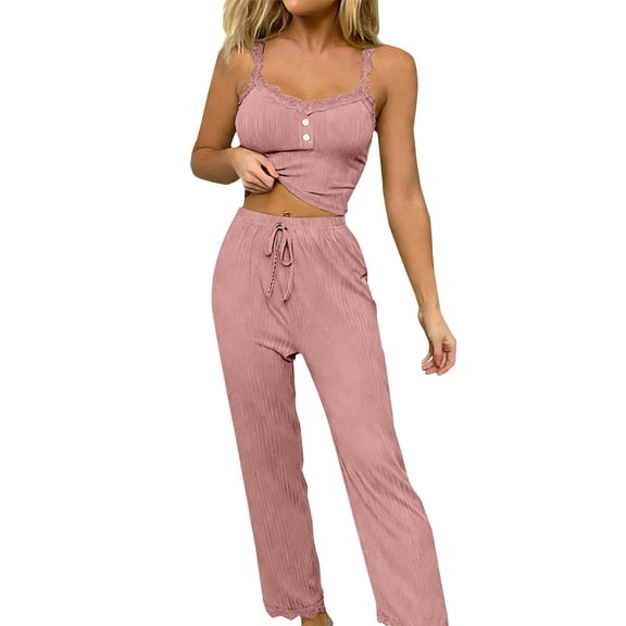 Hugcore Tank Top and Pants Pajama Set, Women's 2 Piece Pajama Set Sleeveless Cami Top and Long Pants Sleepwear Lounge Sets Cute Pajamas for Women Pink L
